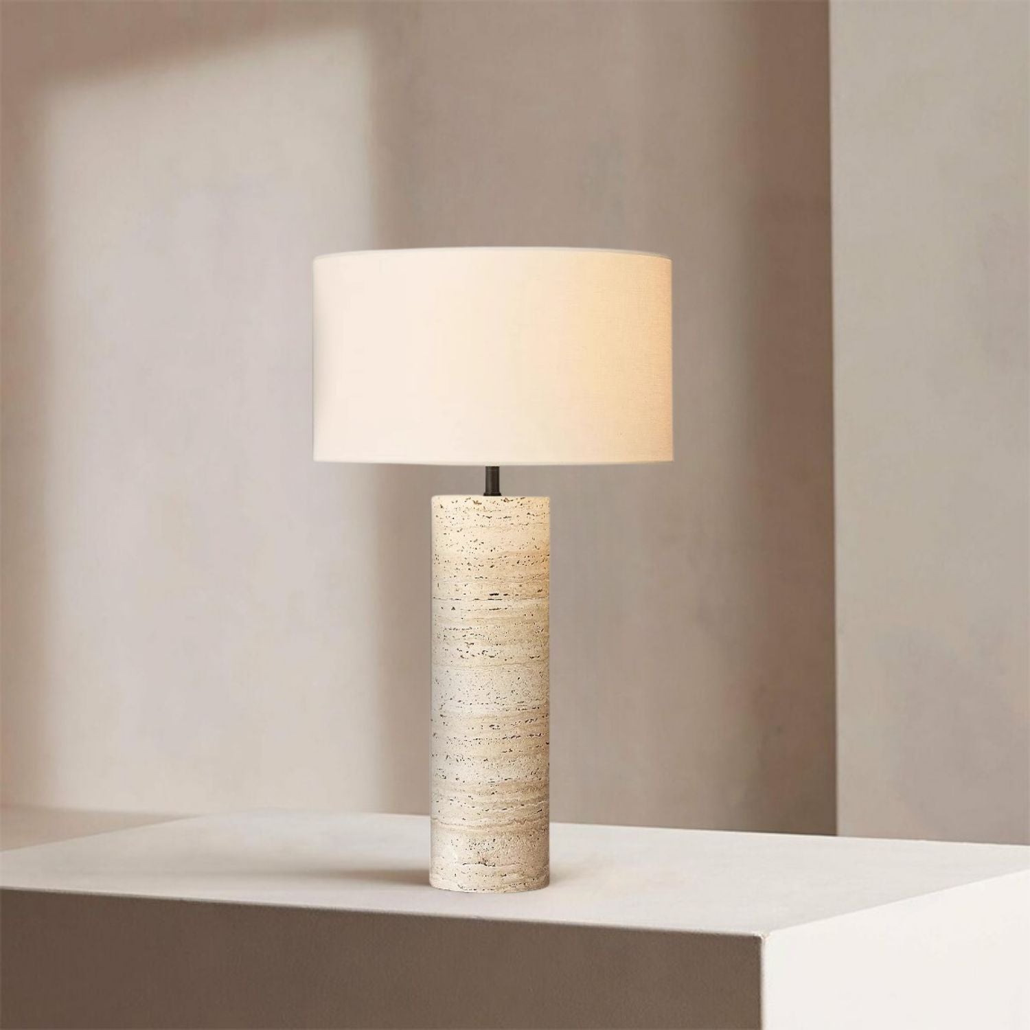 Nordic | CREAM TRAVERTINE NORDIC TABLE LAMP MEDIUM BEDROOM LIVING ROOM