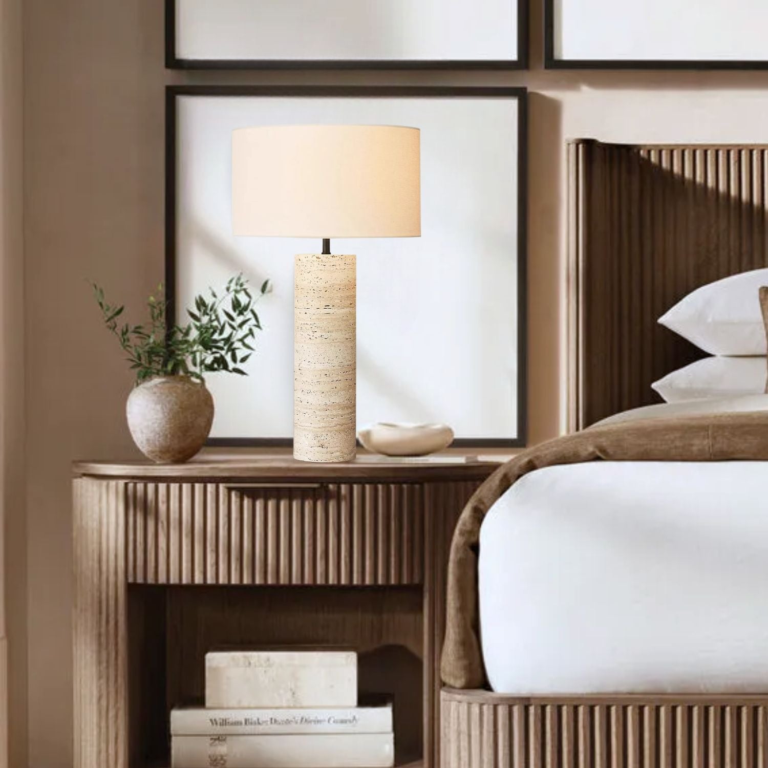 Nordic | CREAM TRAVERTINE NORDIC TABLE LAMP MEDIUM BEDROOM LIVING ROOM