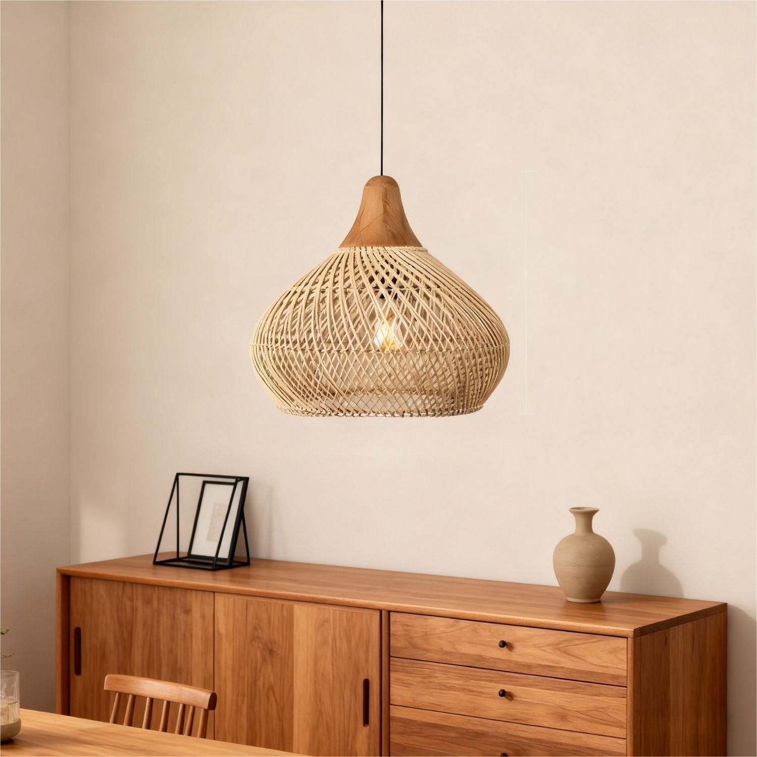 Étereo | NATURAL BOHO RATTAN PENDANT LAMP 50CM WABI SABI LIVING ROOM