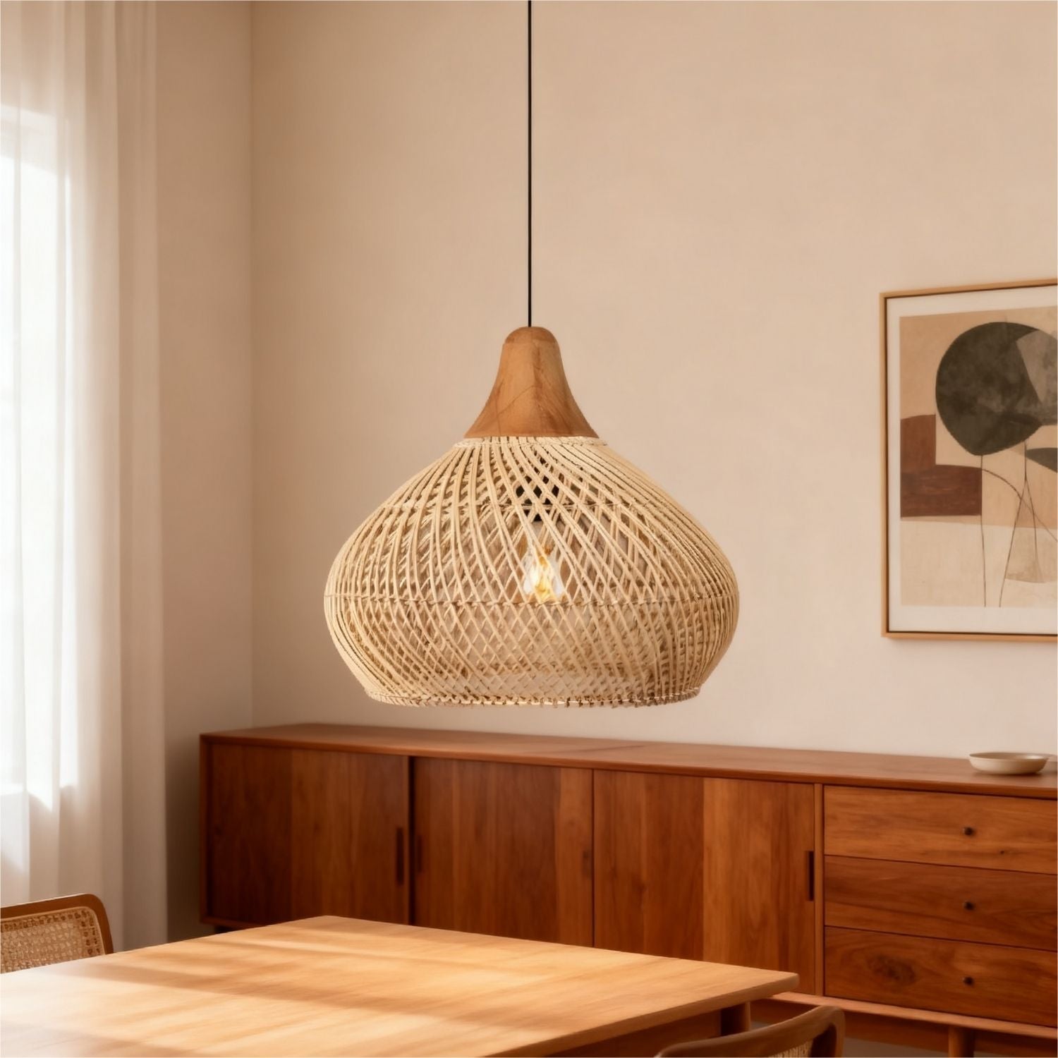 Étereo | NATURAL BOHO RATTAN PENDANT LAMP 50CM WABI SABI LIVING ROOM
