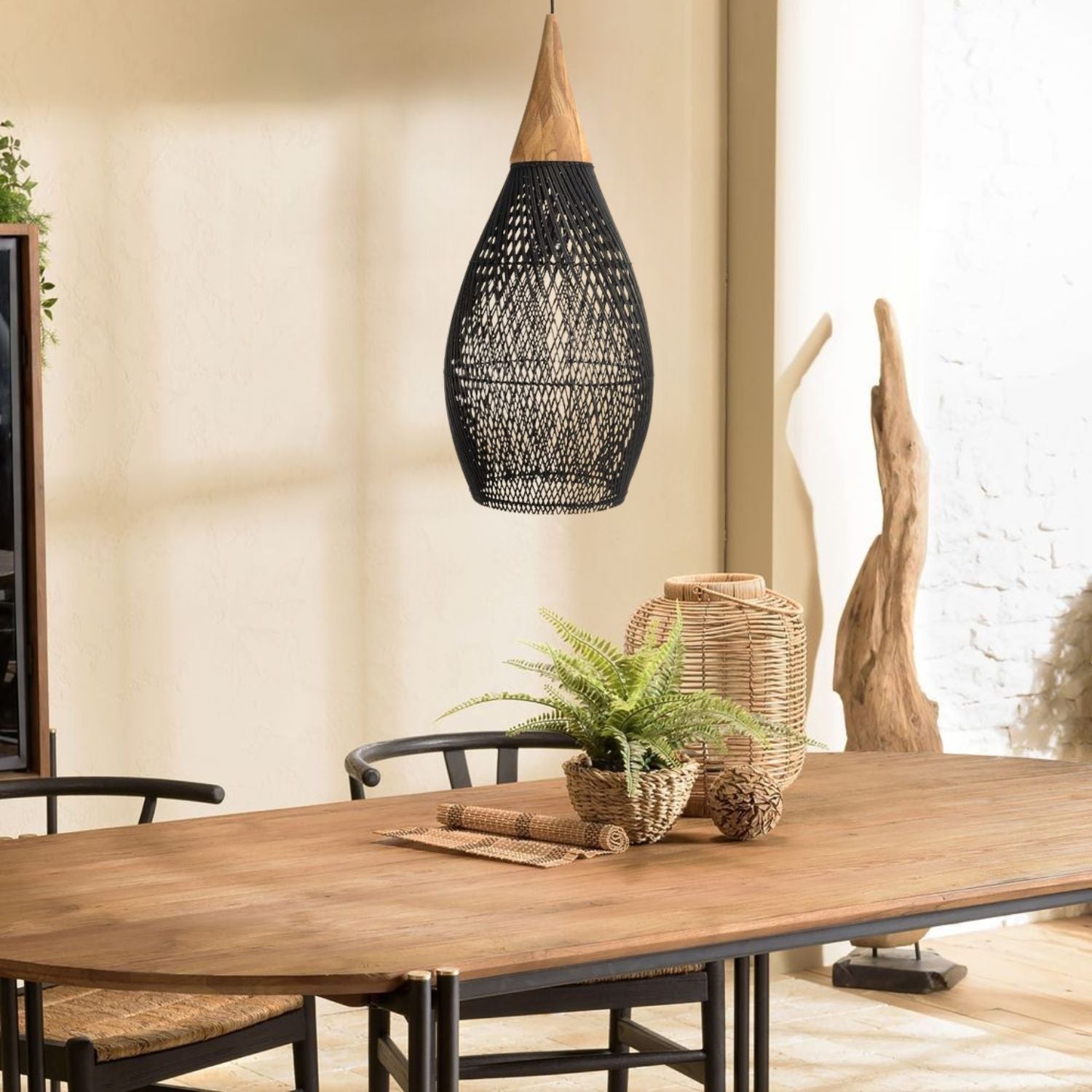 Ethereal | BLACK RATTAN BOHO PENDANT LAMP 25CM LIVING ROOM DINING ROOM