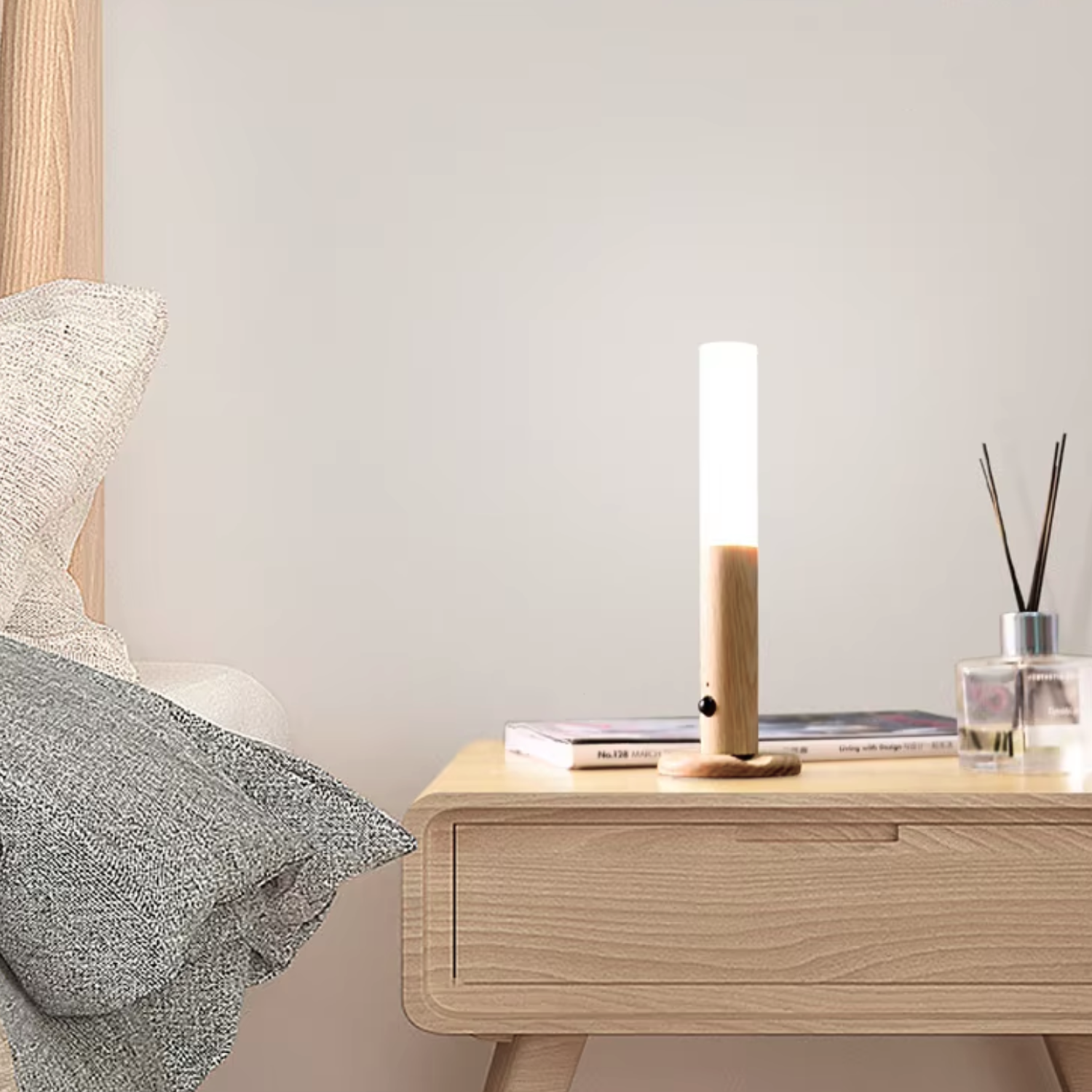 Glow | NATURAL WOOD FROSTED GLASS MODERN PORTABLE NIGHT LIGHT BEDROOM
