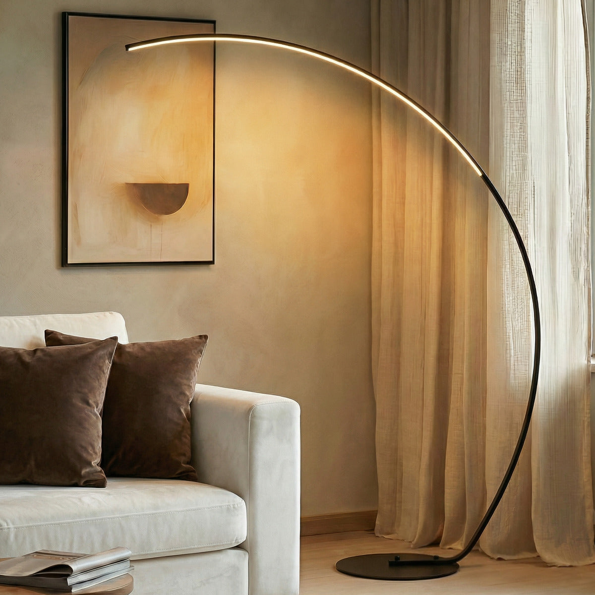 Eclipse | BLACK MINIMALIST CURVED LED FLOOR LAMP 40W LIVING ROOM MODERN LIGHTING